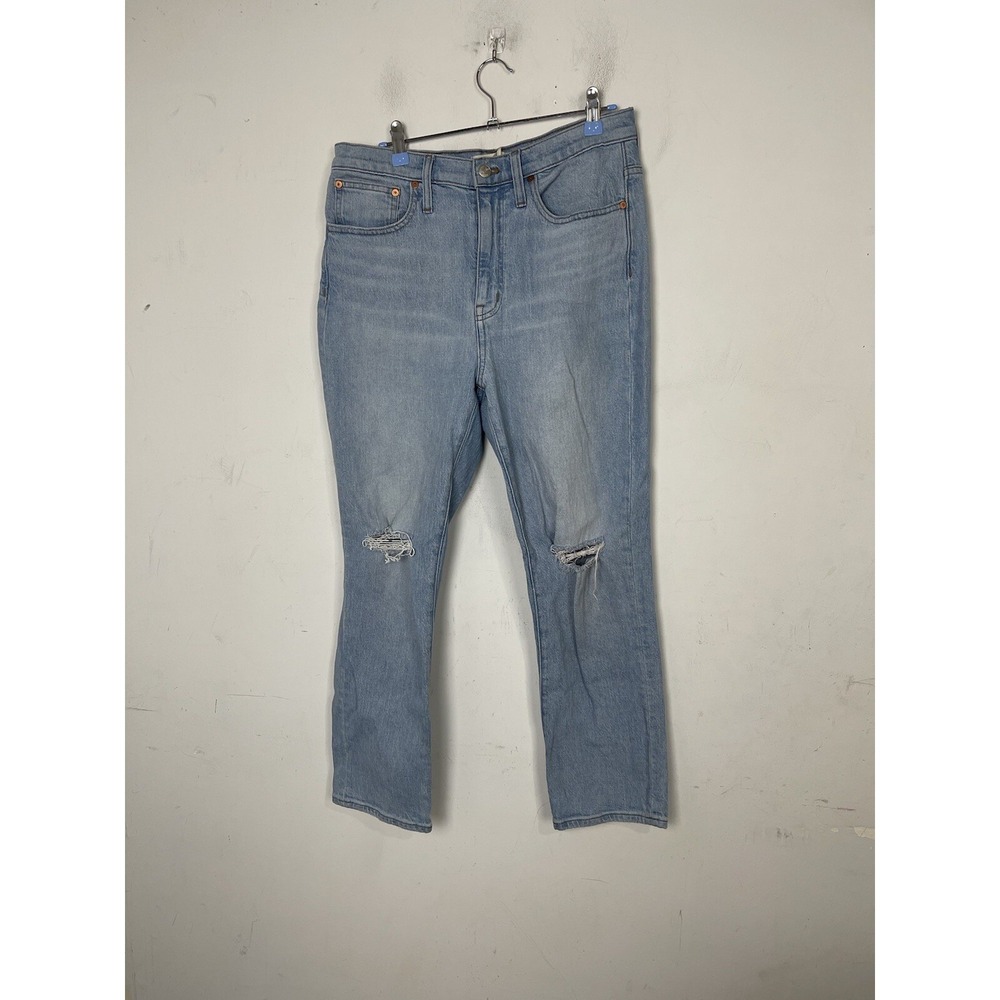 Madewell Womens Jeans 28 High Rise Slim Crop BoyJean Distressed Light Wash Blue - Picture 2 of 9